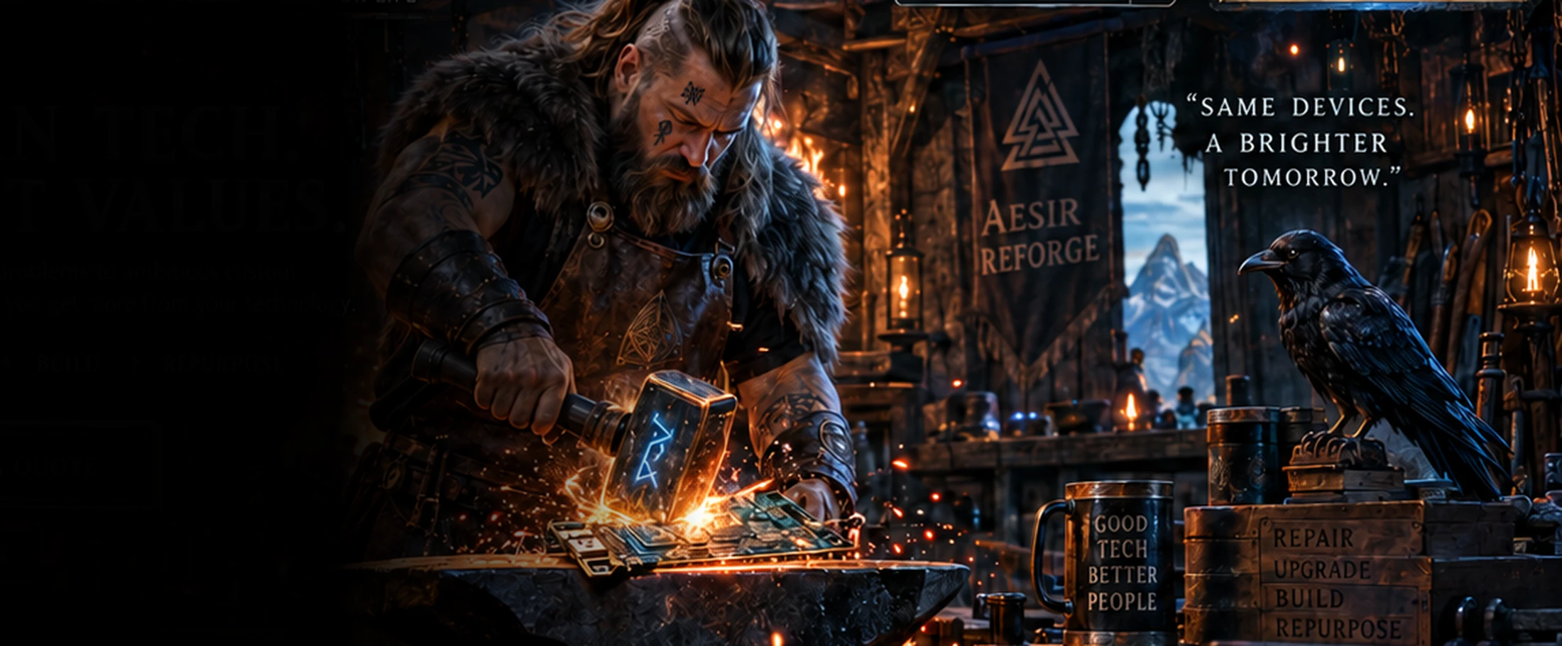 Blue-lit custom computer in Asgard Forge Works