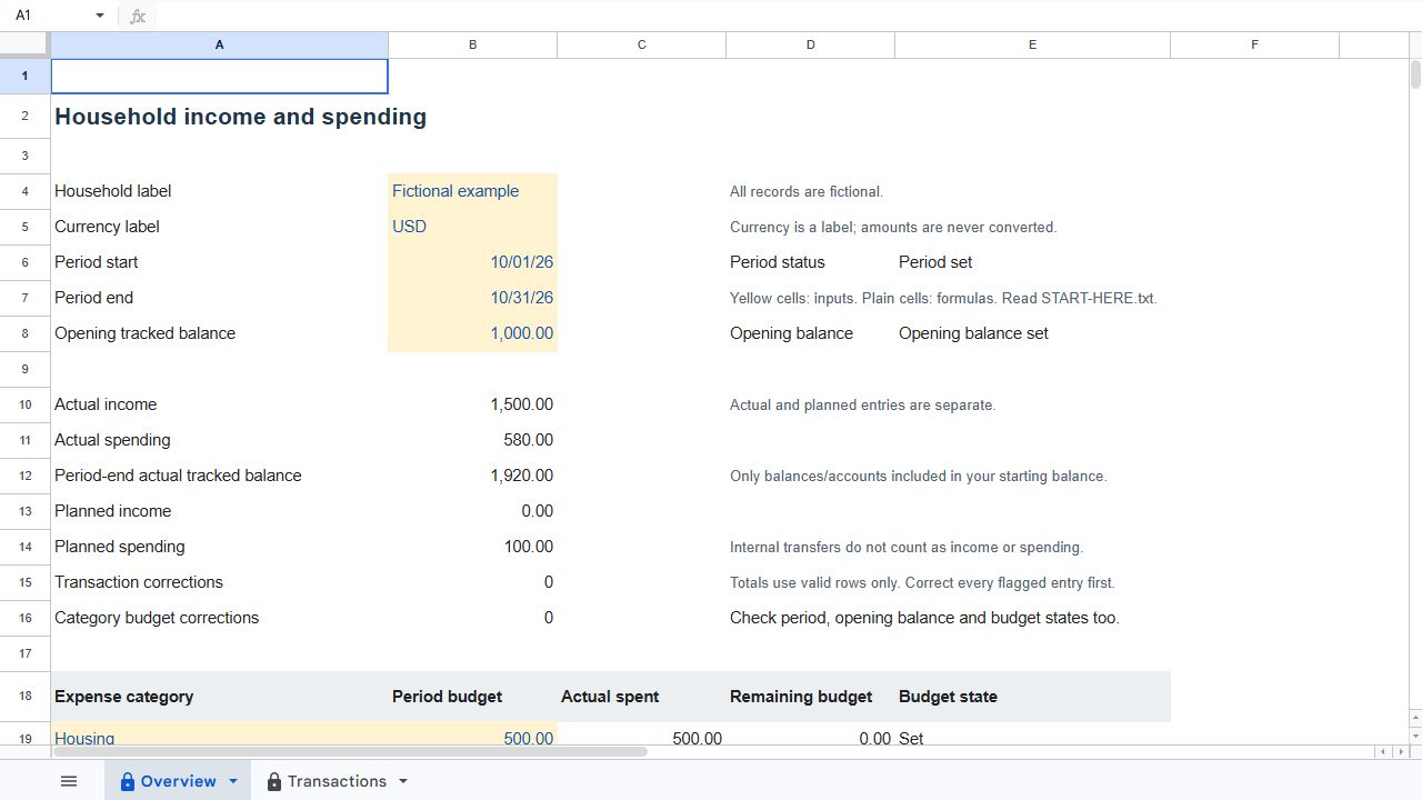 Household Budget & Spending Planner product preview